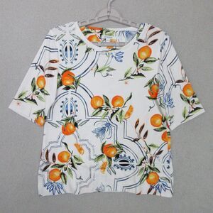 Chicos Top Womens M White Orange Fruit Short Sleeve Crewneck 100% Pima Cotton